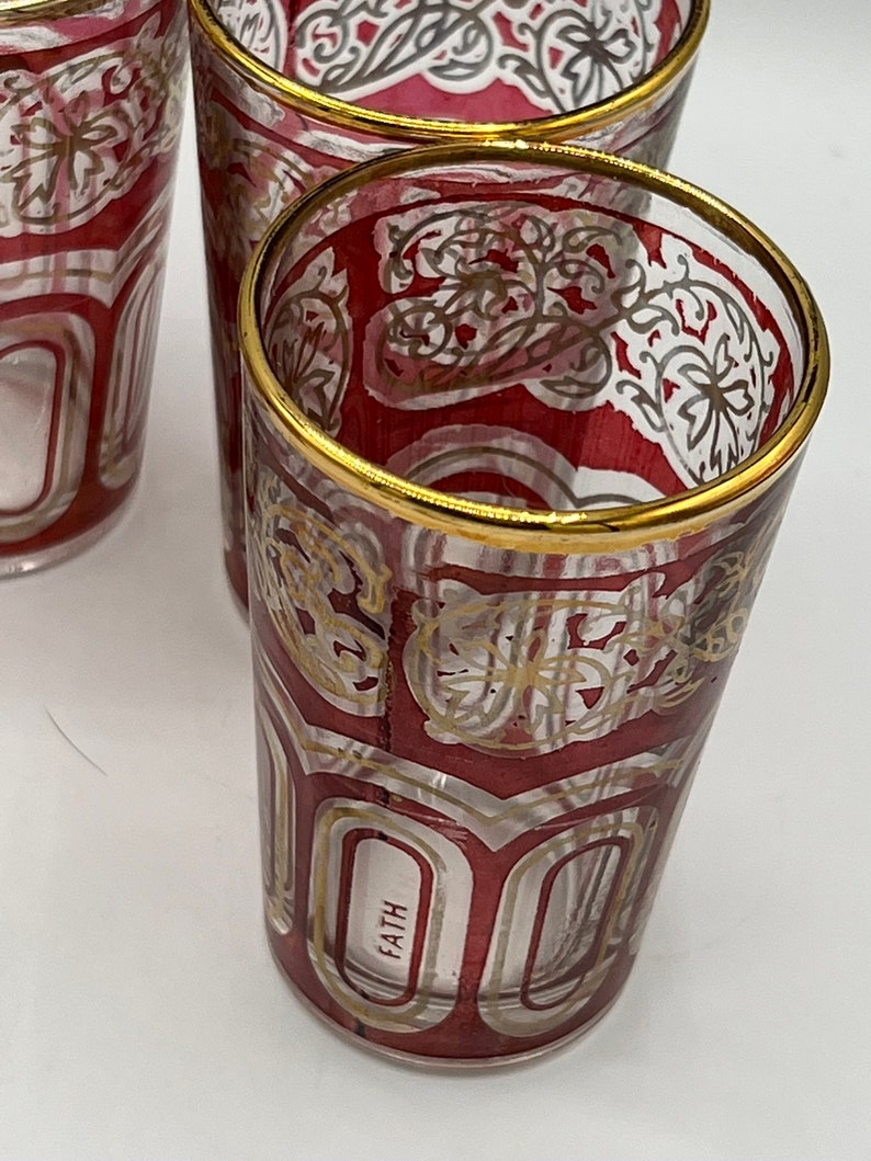 Vintage Bar Glasses Ruby Art Deco Design Gold Rimmed Set - Etsy
