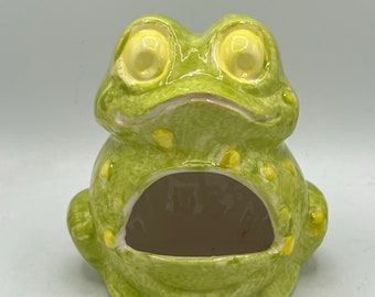 Super Kitsch Open Mouthed Frog Sponge Holder - Drip Glaze - Green and Yellow - Brighten up Your Kitchen Chores!!