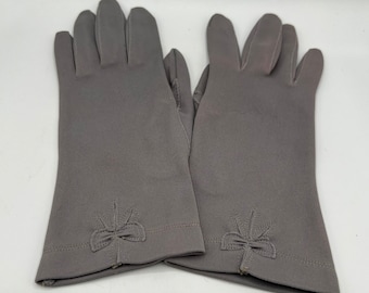 Vintage Gray Nylon Gloves: 1960s Wrist Bow Detail