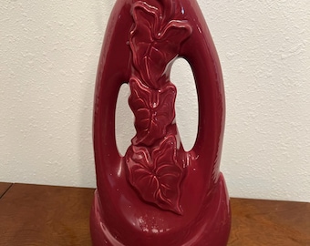 Mid-Century Mauve Ceramic Table Lamp with Leaves