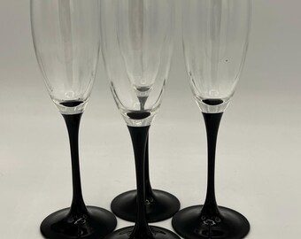 Vintage Luminarc France Champagne Glasses - Black Stem Mid-Century Modern Set of 4