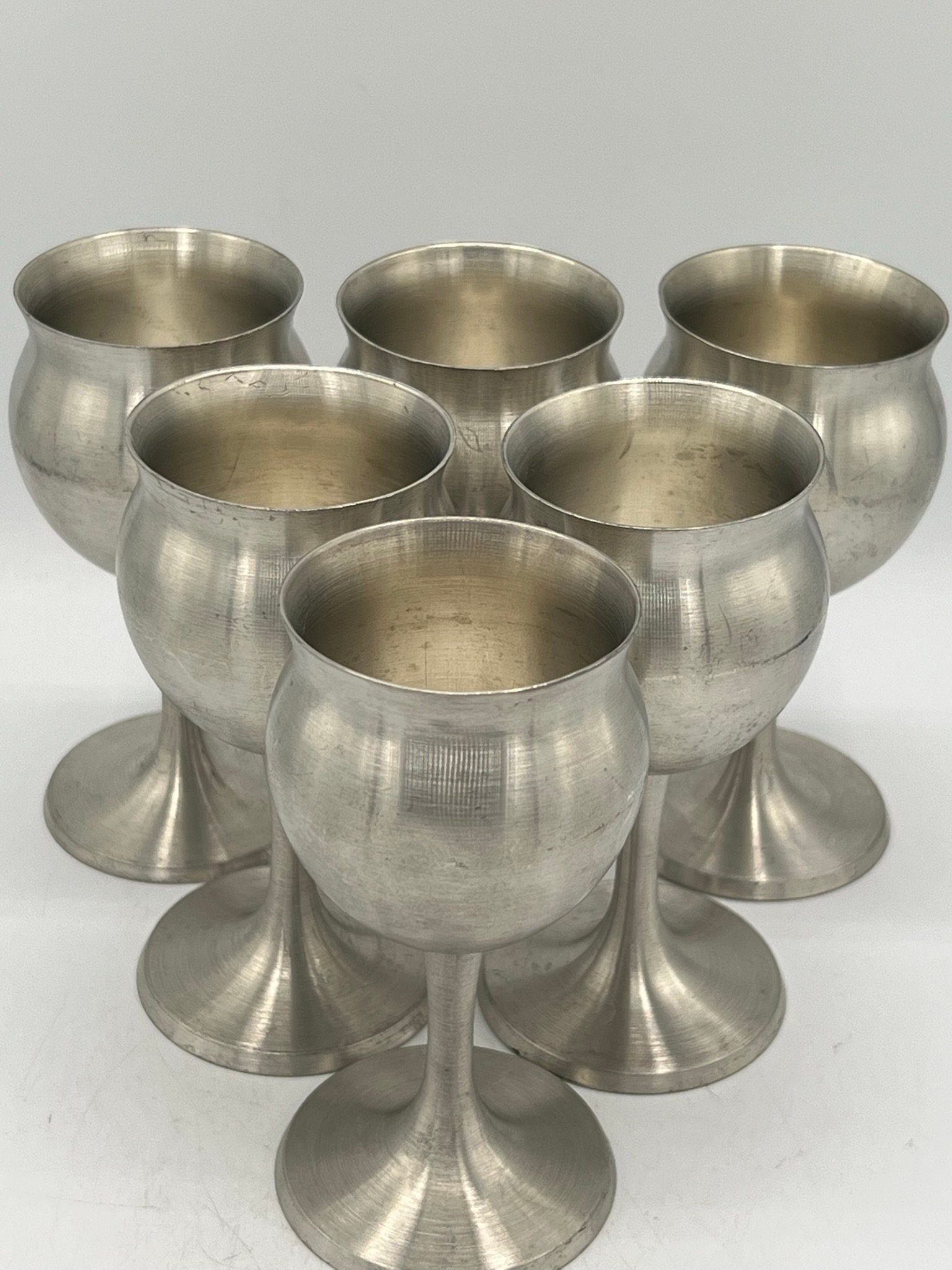 Vintage Mid Century Modern Set of 6 Pewter Cordial Glasses Etsy