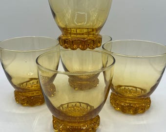 Vintage Libbey Amber Tumblers: Gold Sonnet On-the-Rocks Glasses, Set of 5