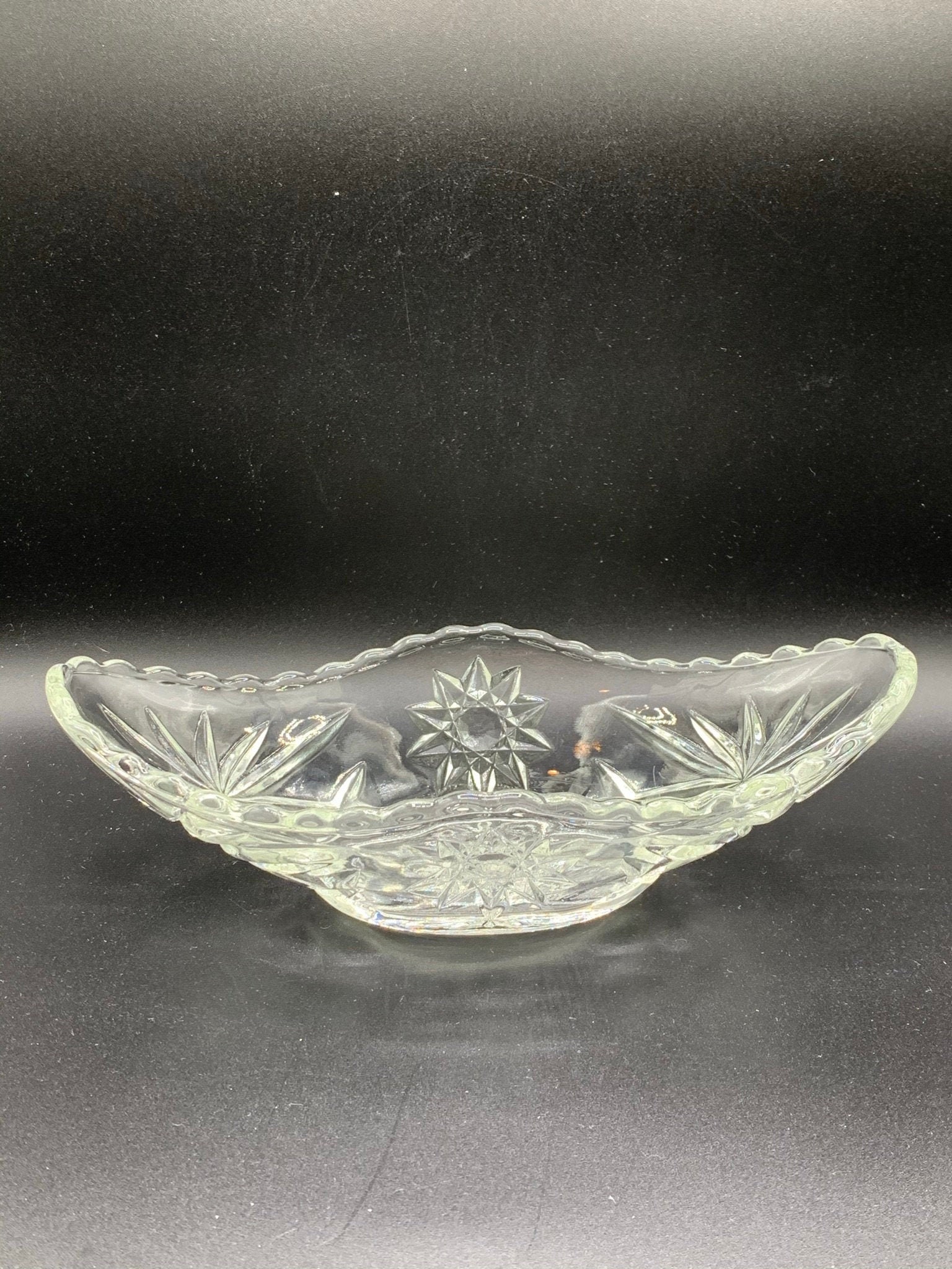 Vintage Anchor Hocking Star of David Relish Dish: Clear Prescut