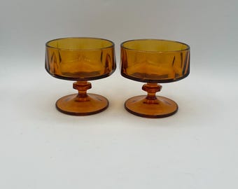 Vintage Colony Nouveau Gold Amber Champagne Tall Sherbet Glass - Set of 2