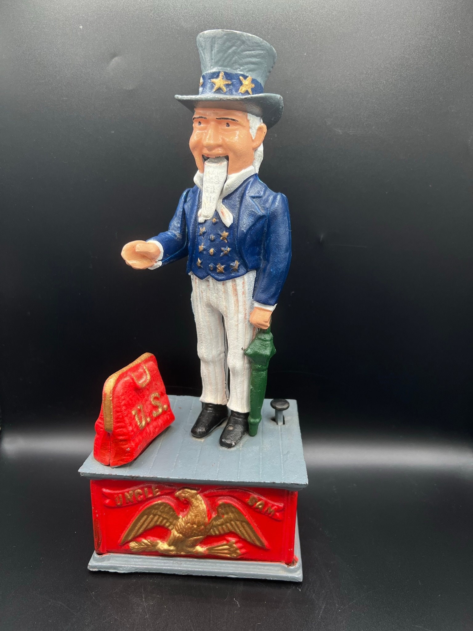 Vintage Uncle Sam Bank Cast Iron Mechanical Coin Bank 11