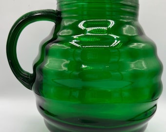 Vintage Emerald Green Glass Ice Lip Pitcher