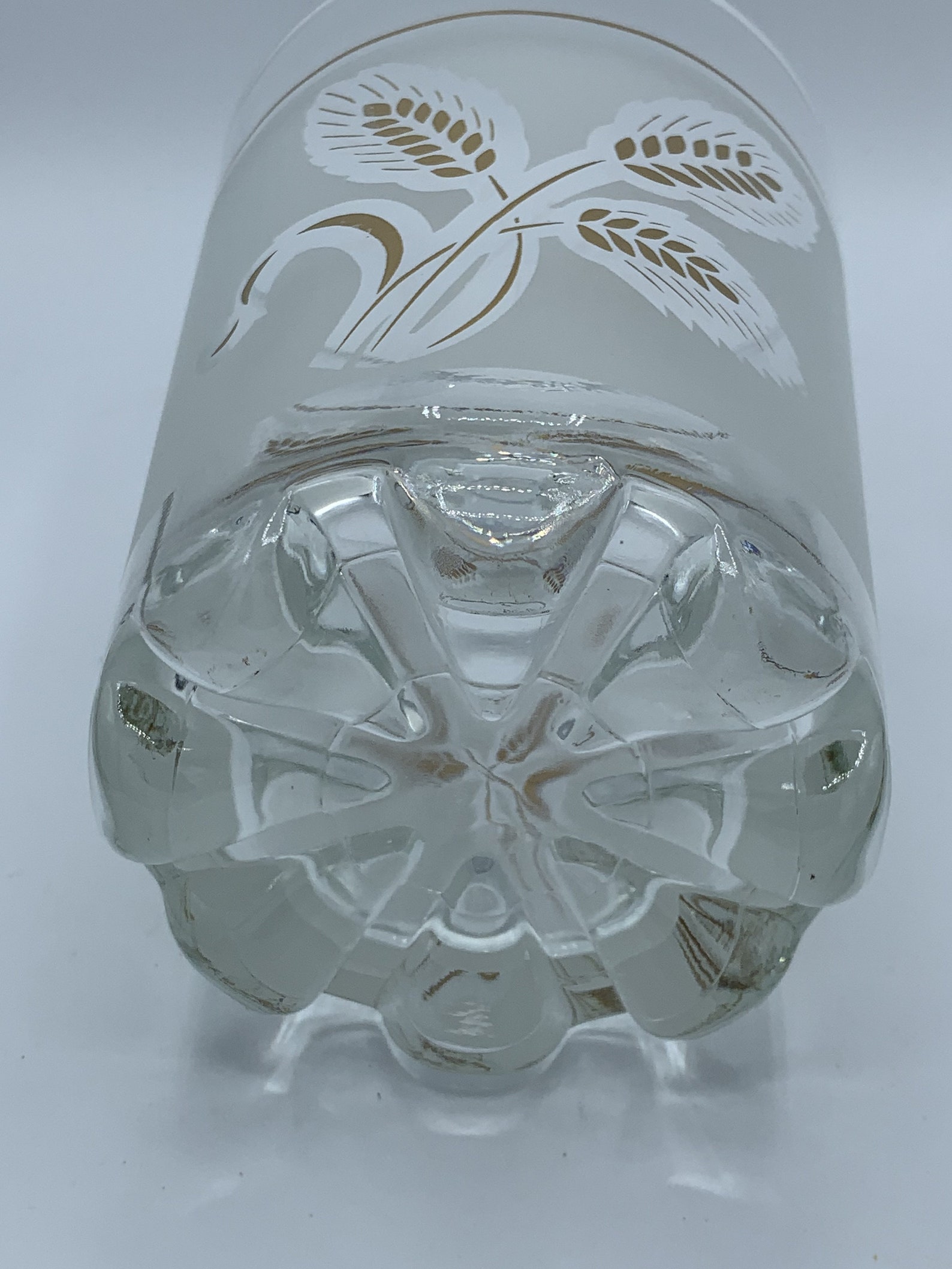 Vintage Mid Century Frosted Wheat Glass Vase with Gold Trim Etsy