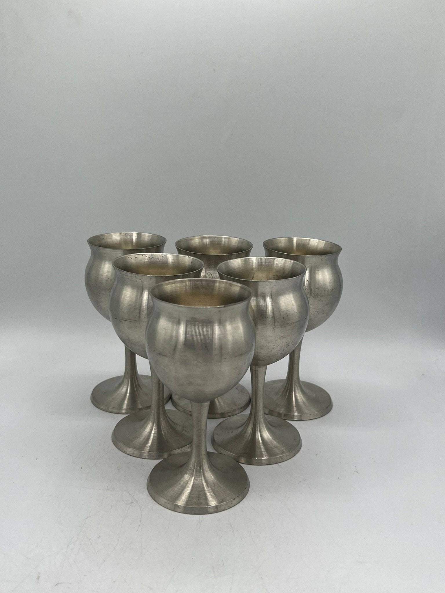 Vintage Mid Century Modern Set of 6 Pewter Cordial Glasses Etsy