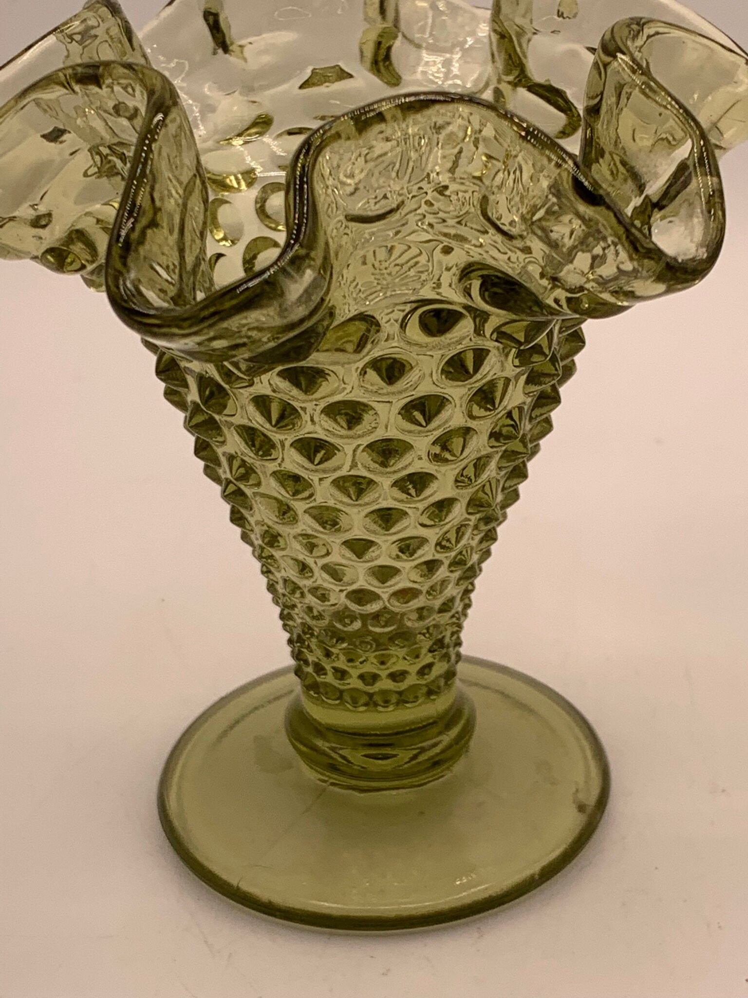 Vintage Glass Trumpet Vase Ruffled Edge Taupe / Brown Etsy