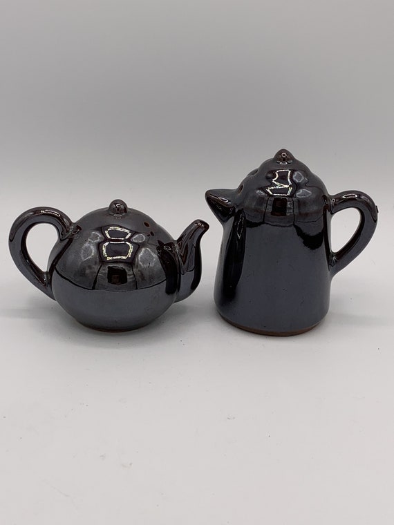 Vintage Salt and Pepper Shakers Black Coffee and Tea Pot Etsy