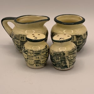 Vintage Salt and Pepper, Sugar Bowl and Creamer Set - Rustic Mid Century