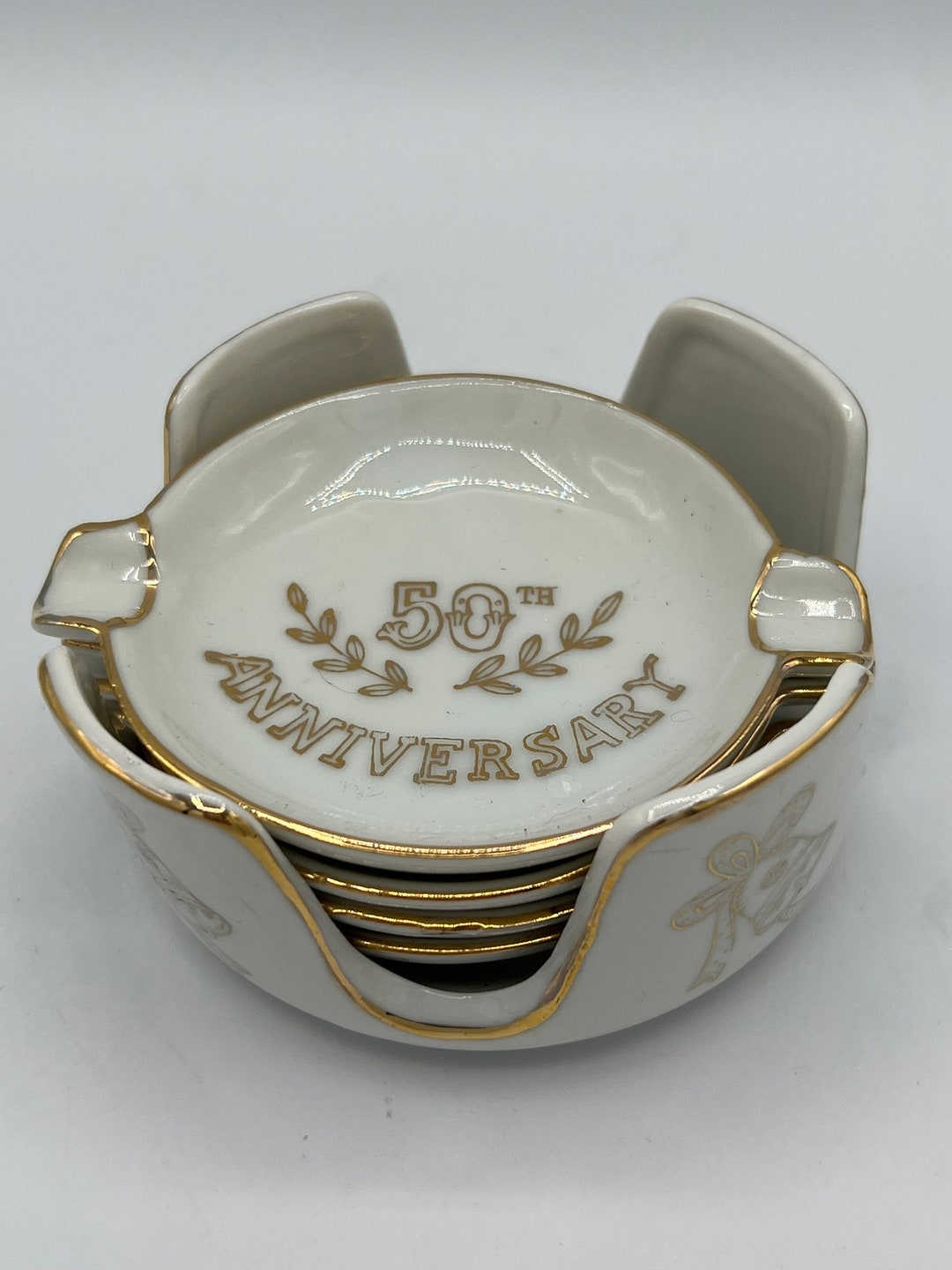 MCM Vintage Ashtray Set 50th Anniversary 4 Small Ashtrays Are Nested