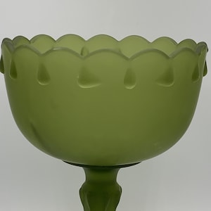 Vintage Indiana Glass Frosted Satin Green Teardrop Compote Candy Dish Nut Bowl