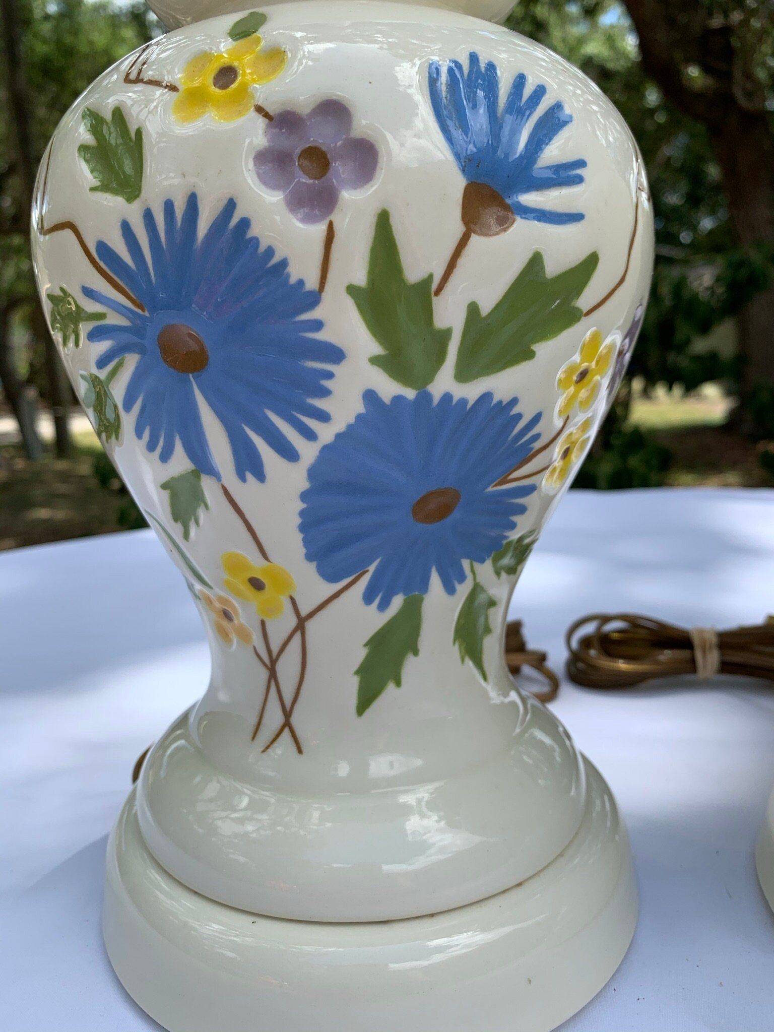 Vintage Ginger Pot Lamps Set of 2 Blue and Yellow Flowers Etsy
