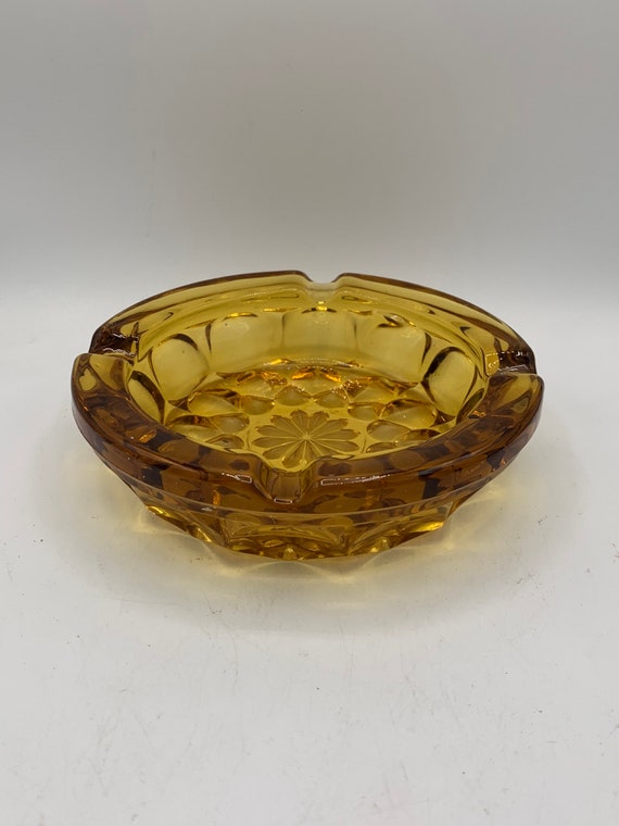 ヴィンテージ ミッドセンチュリー モダン アンバーガラス 灰皿