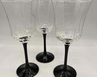 Vintage Luminarc France Black Stem Wine Glasses - Set of 3