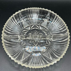 Vintage Art Deco Pressed Glass Divided Bowl - 7&quot; Round