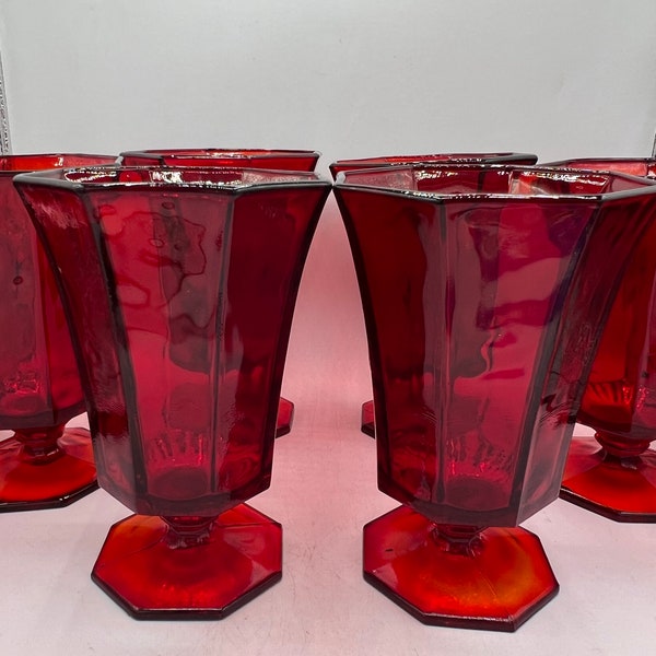 Vintage Iced Tea / Water Glass - Octagonal Ruby - by INDEPENDENCE - Set of 6 - Super Rare and AMAZING!!