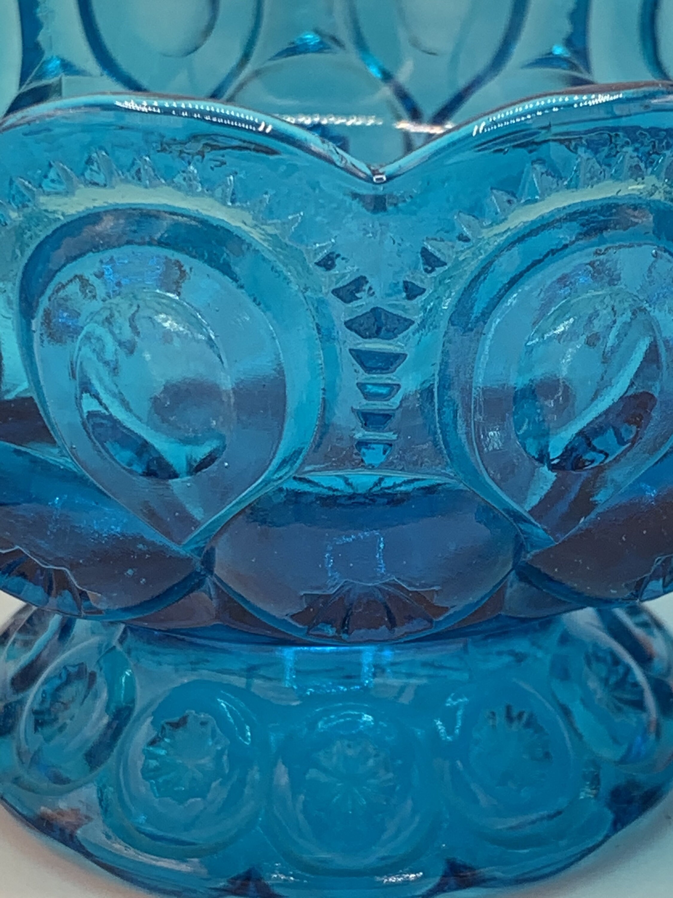 Vintage Blue Glass Candy Dish Compote Moon and Stars Pattern Etsy