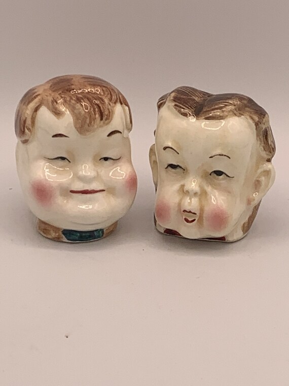 1940s Vintage Salt and Pepper Shakers - Chubby Japanese Faces