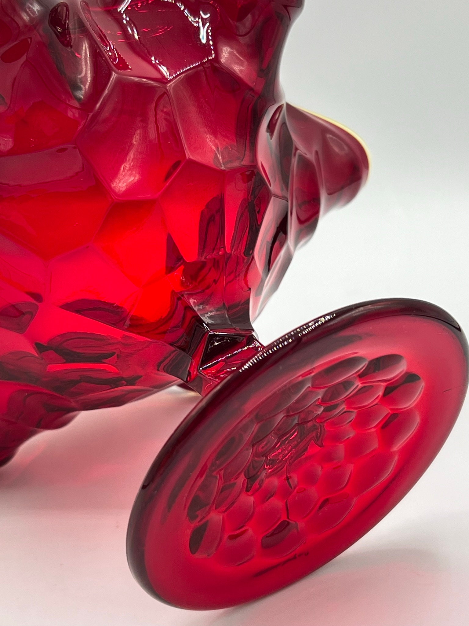 Vintage Fenton Red Glass Candy Dish: Double Thumbprint, Fluted Rim - Etsy