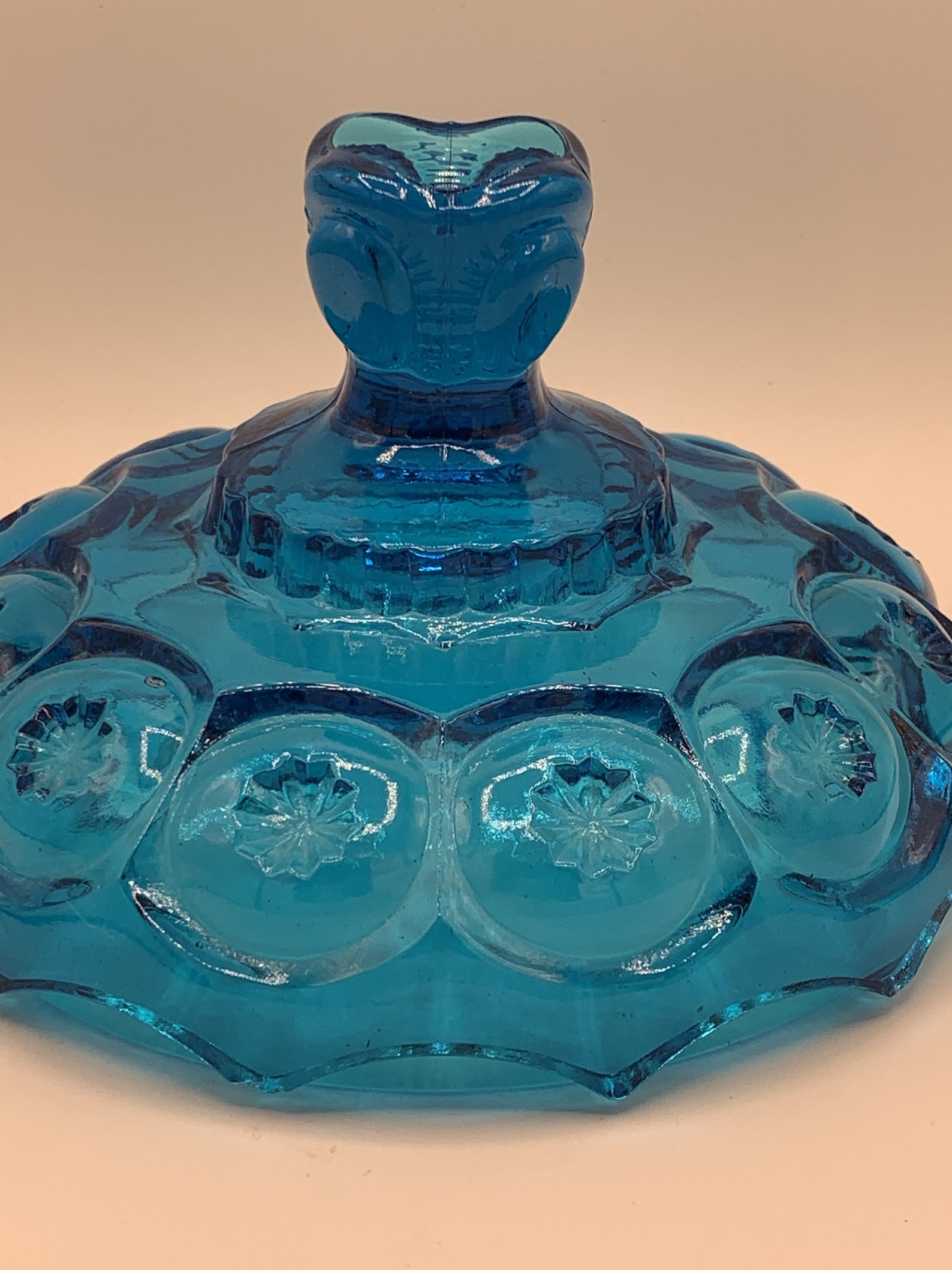 Vintage Blue Glass Candy Dish Compote Moon and Stars Pattern Etsy