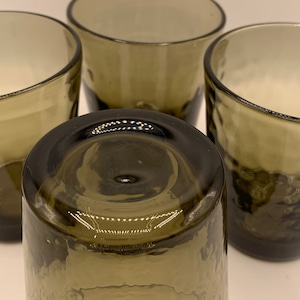 Vintage Hand Blown Olive Glass Tumblers - Set of 4