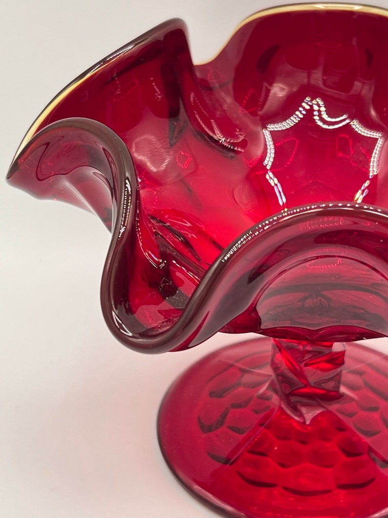 Vintage Fenton Red Glass Candy Dish: Double Thumbprint, Fluted Rim - Etsy
