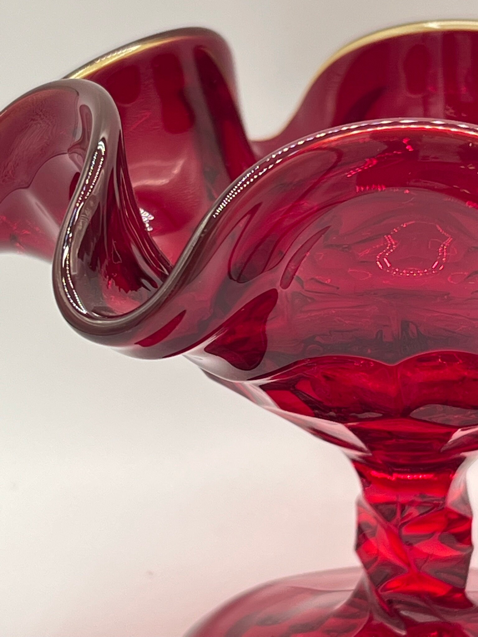 Vintage Fenton Red Glass Candy Dish: Double Thumbprint, Fluted Rim - Etsy