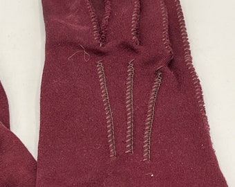 Vintage 60s Maroon Cotton Gloves - Ladies Size 6