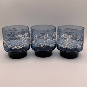 Vintage Blue Tom Sawyer Character Tumblers - Set of 3