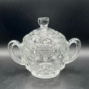Antique, C. 1928, FOSTORIA, “American” Pattern #2056, Large Lidded Sugar Bowl, Clear Optic Block Pattern, So Mid Century Cool!!