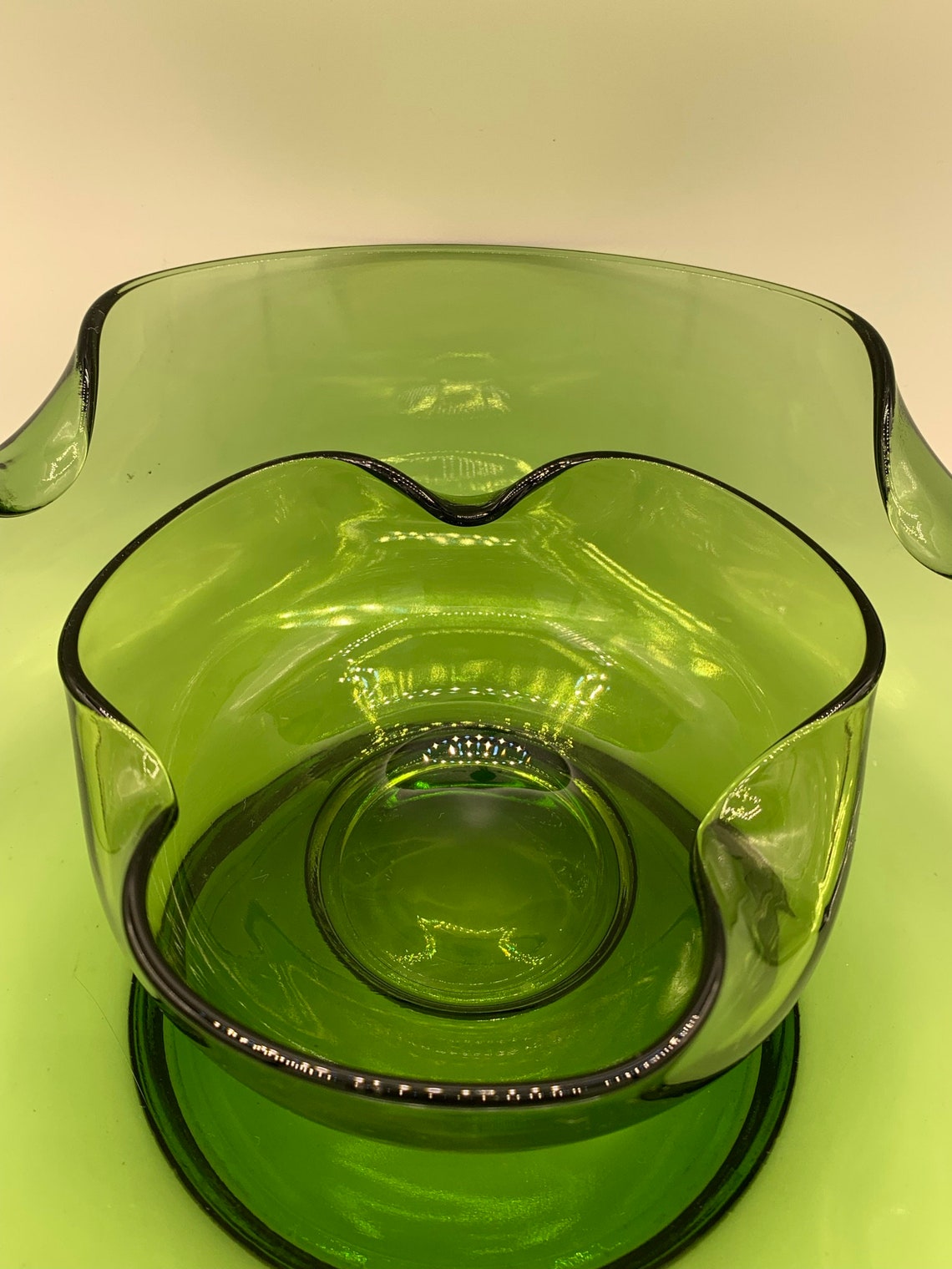 Vintage Clear Green Glass Chip & Dip Bowl Set Retro 1960's Etsy