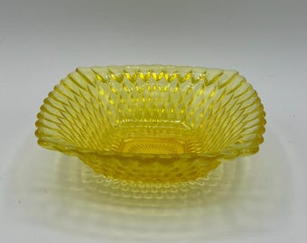Vintage Indiana Glass Diamond Cut Square Candy Nut Dish Bowl 6.5"