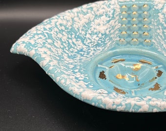 焼物　扇形小物入れ ヴィンテージ スタンフォード陶器 小物入れ：ターコイズ スプラッター