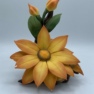 Vintage Capodimonte Sculpture, Made in Italy, Orange Black Eyed Susan, Very Beautiful!!  Collectible!  So Realistic!