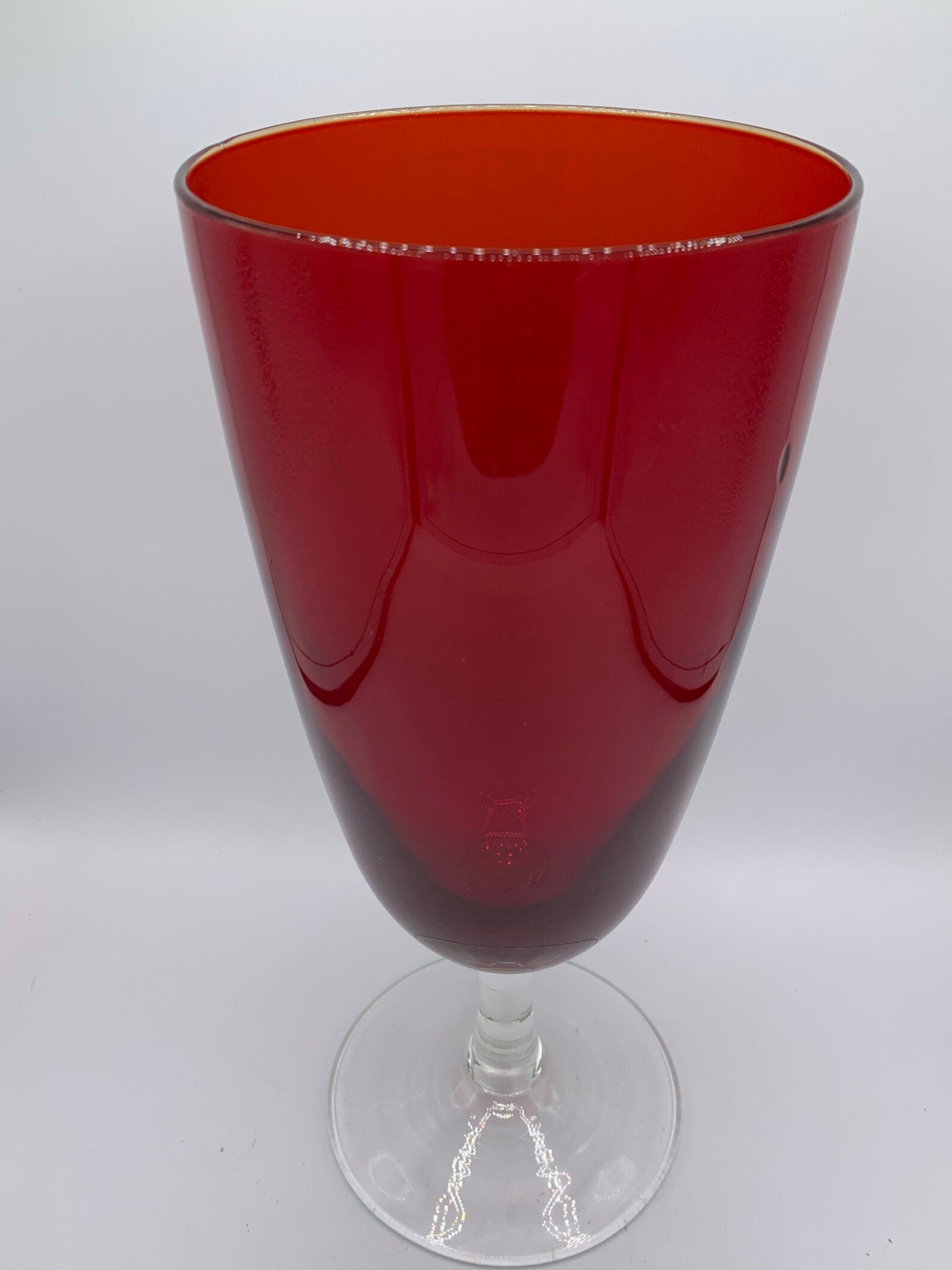 Vintage Red Glass Vase With Clear Base Great Vase for Etsy