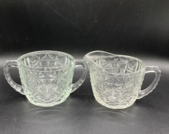 Vintage Lead Cut Crystal - Creamer and Sugar Bowl - Starburst Glass!!