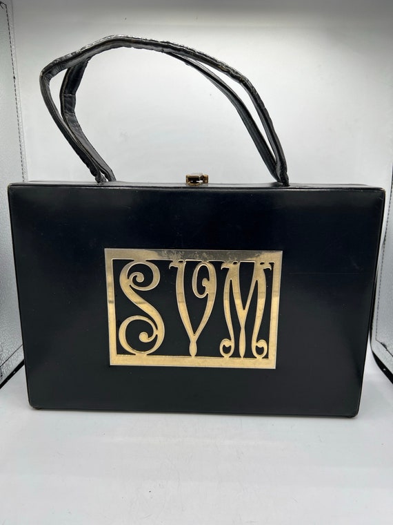 Vintage Black Patent Leather Purse - Structured S… - image 1