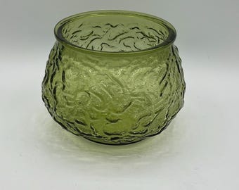 EO Brody Co. Green Crinkle Glass Vase Bowl - Vintage - Cleveland, Ohio USA