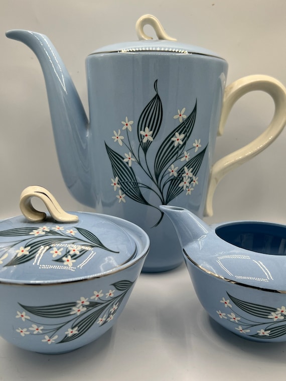 Vintage Skytone Coffee Set: 1950s Homer Laughlin Blue Floral - Etsy