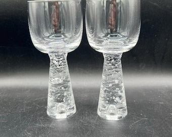 Vintage Clear Wine Glasses: Solid Stem Barware, Set of Two