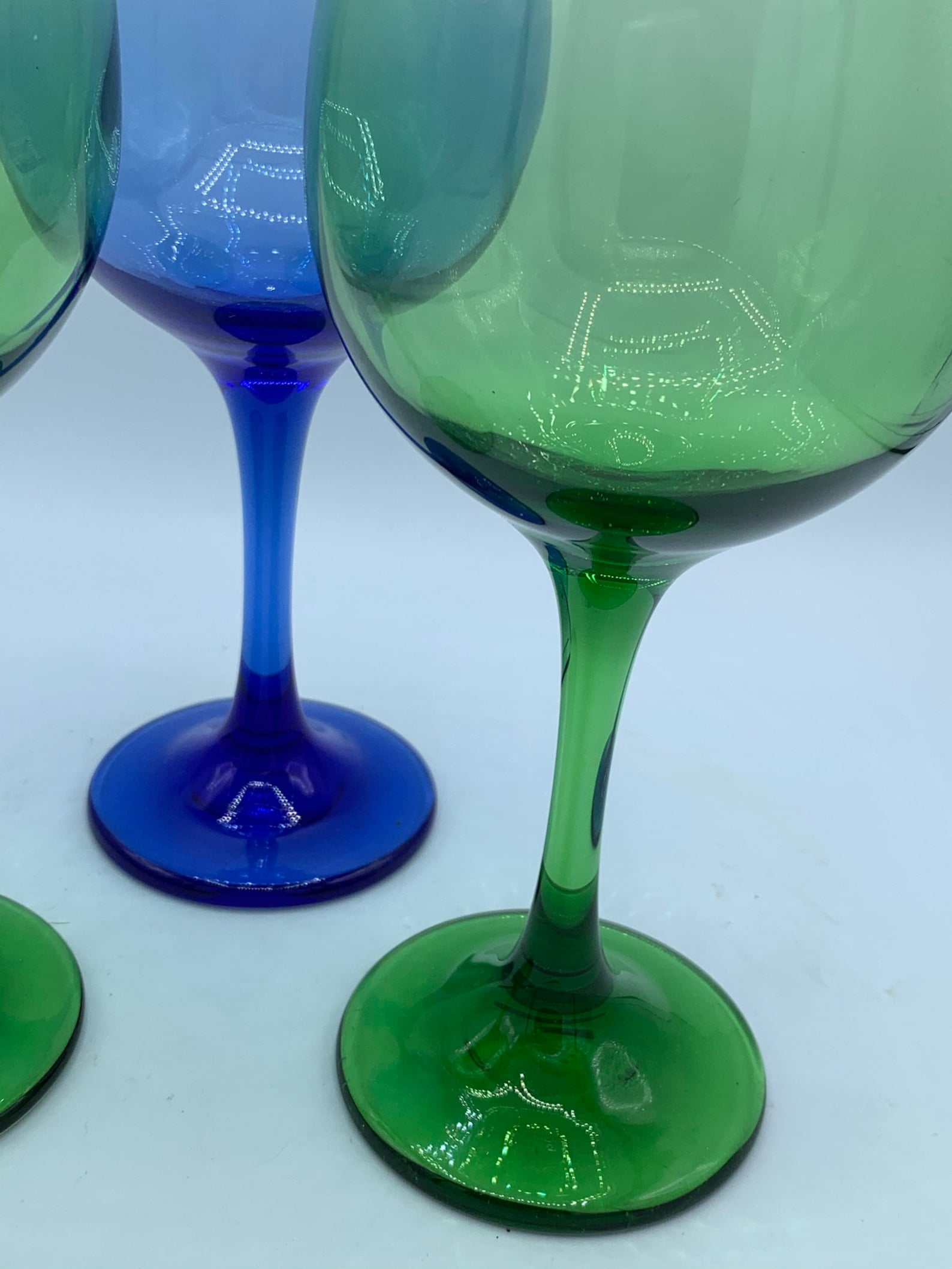 Vintage Wine Glasses Green and Blue Set of 3 Fantastic Etsy