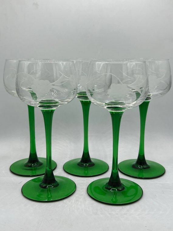 Luminarc France Green Stemmed Wine Glass Set of Five Retro Etsy