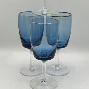 Vintage Lenox Blue Wine Glasses: Platinum Trim, Set of 4