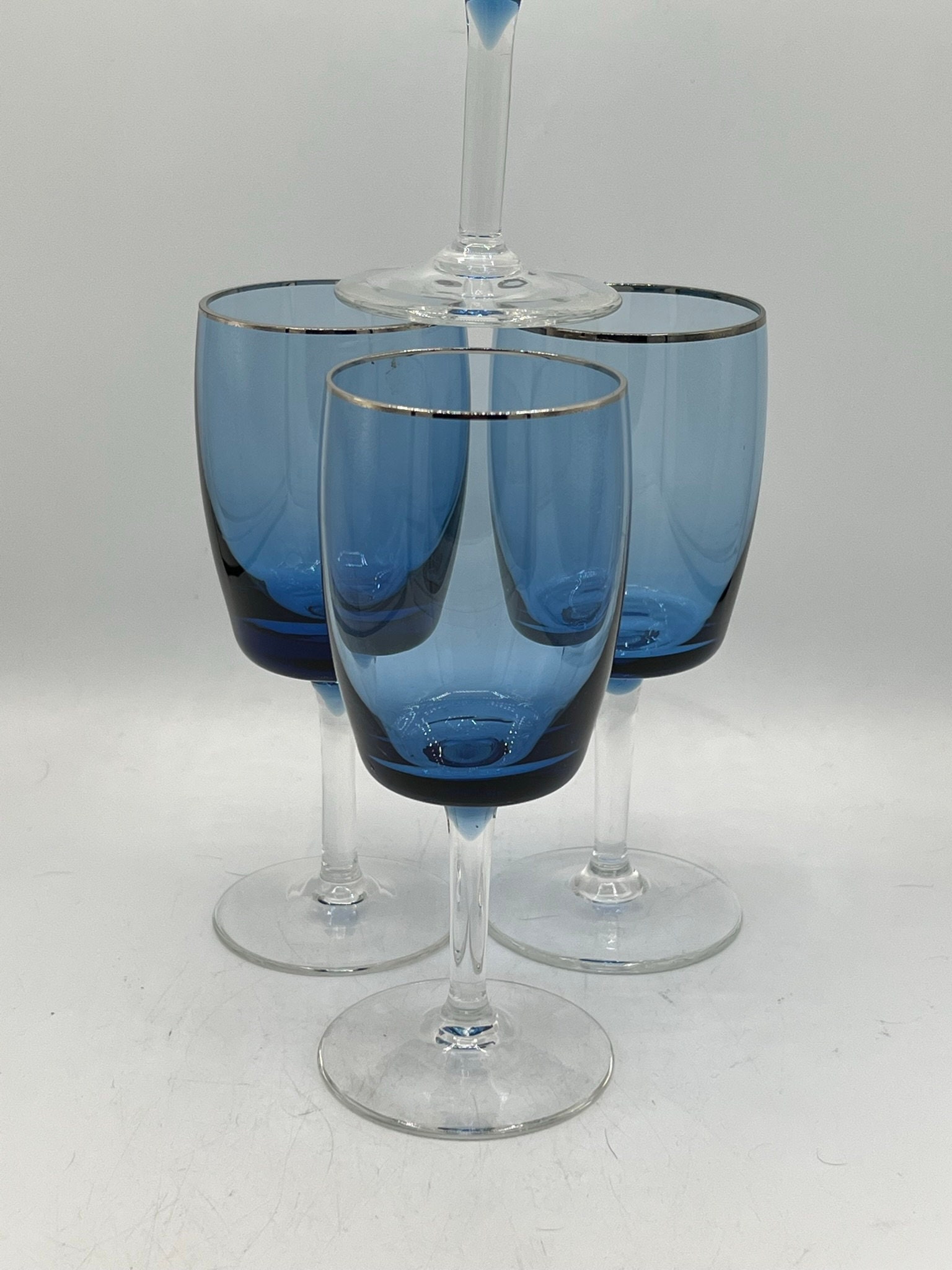 Lenox Blue Stemmed Swag Draped Vintage Wine Glasses Goblet 8” Set of 4 N54