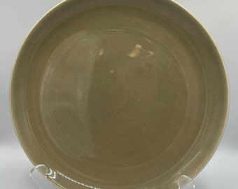 Russel Wright American Modern Dinner Plate: Tan Steubenville China, 1950s MCM