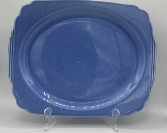 Vintage Homer Laughlin Riviera - Large Rectangle Handled Platter - Blue - Rare Find!