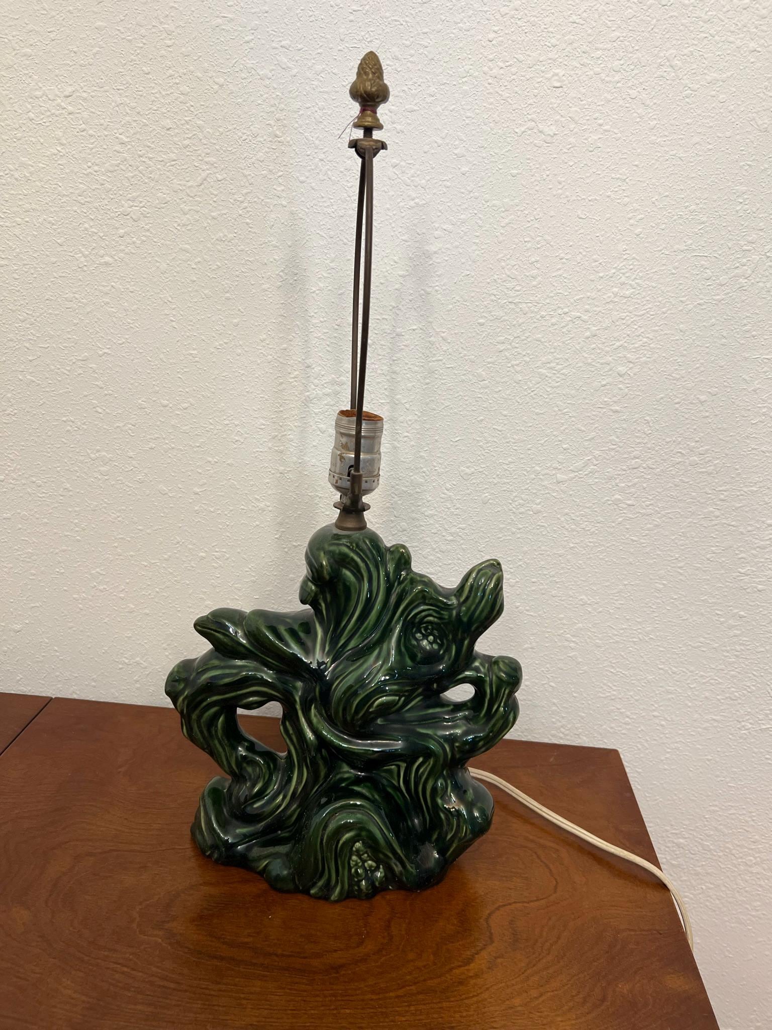 Vintage Green Tree TV Lamp: Mid-century Modern Acorn Finial Decor